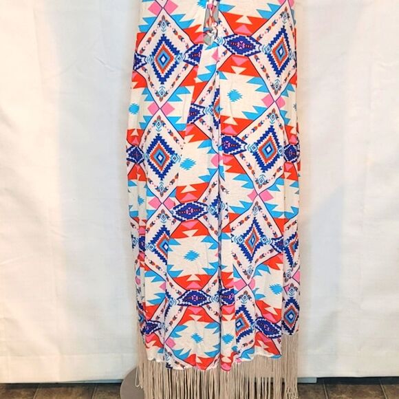 Rue 21 Aztec Boho Western Open Front Long Vest Fringe Cardigan Size Medium - Picture 5 of 7